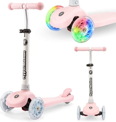 HyperMotion TRINGO Kinder Step met LED Wielen 3-8 Jaar - Verstelbare Balansstep - Antislip Deck - Kinderstep met 3 Wielen - Max. 50 kg - Roze