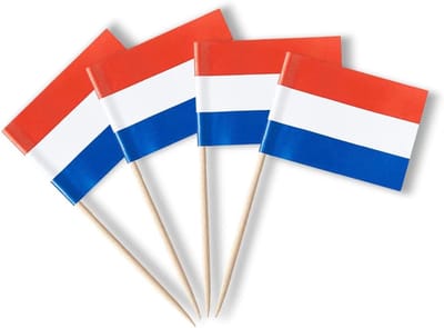 Feestelijke Vlaggetjes - Decoratie Prikkers - Borrelhapjes Versieren - Dubbelzijdig Bedrukt - 100 Stuks - Oranje Blauw Wit