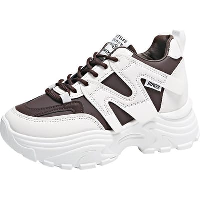 Dikzool Hoogtemakende Papa Schoenen Kinderen Lente en Herfst Nieuwe Ins Trendy Letter Veelzijdige Leren Sneakers 40 donkerbruine kleur