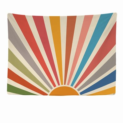 Wandkleed binnen - Wandtapijt - Vintage - Retro - Zon - Muurkleed - Wanddoek Stof - 200 x 150 cm - Bohemian Wanddecoratie - Wandhanger - Muurhanger - Fotobehang - Poster - Ulticool - Boho Decoratie - Woonkamer - Slaapkamer - Regenboog