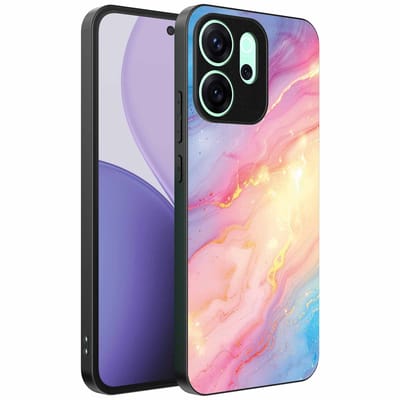 Geschikt voor Oppo Reno 14 F Telefoonhoesje met Regenboog Glitter Marmer Opdruk - TPU Backcover Case Rainbow Glitter Marble Design - Smartphonica geschikt voor Oppo Reno 14 F