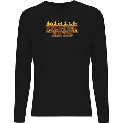 Stranger Things Flames Logo Unisex T-Shirt Met Lange Mouwen - Zwart - L