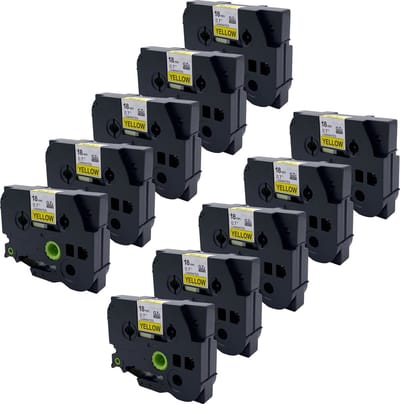 DULA Brother Compatible label tape- Tze-641 - 10 cassettes - Brother P-Touch - Zwart op geel - 18mm x 8m