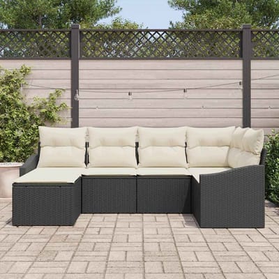 vidaXL Tuin Eettafel Set met kussen met opslag 6 pcs Zwart en Crème