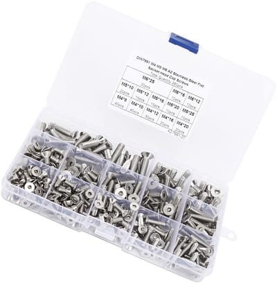 Dailygoods - 260-delige platte schroevenset - Roestvrij staal - Duurzaam en veelzijdig - Geschikt voor elektronica - Inclusief plastic opbergdoos - M6...