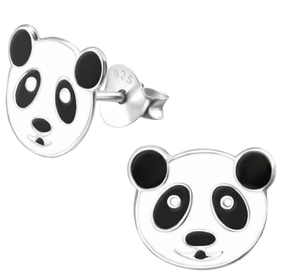 Joy|S - Zilveren panda oorbellen - 11 x 9 mm - oorknoppen