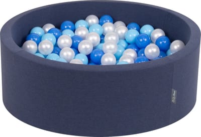KiddyMoon Ballenbak voor kinderen Rond 90x30cm - 200 kleurrijke ballen ∅7cm - Speelgoed baby schuim - Baby ballenbad foam - Kunststof ballen - Ballenbak ballen - Voor sensorische - Met schuimvulling - Donkerblauw: Babyblauw Blauw Parel