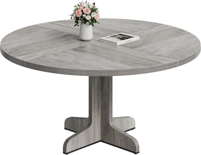 Ronde Eettafel - Keukentafel Hout - Eten en Werken - Stabiele Vierpuntsbasis - 120 cm Diameter - Grijs