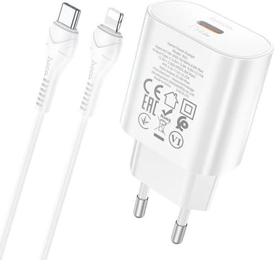 Hoco USB-C Snellader 25W PD + USB-C naar Lightning Kabel 1M Wit