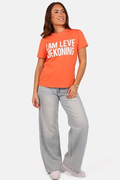 Getdrezzed Top - Maat: M - T shirt Koningsdag met opdruk lam leve de koning oranje