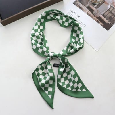 Lente/Zomer Schakakbord Print Lint Blouse Met Bijpassende Sjaal Voor Dames Klassieke Dunne Neckerchief Decoratieve Imitatie Zijde Hoofdband gray