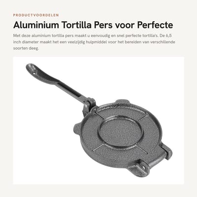 Dailygoods- Tortillapers Gietijzer - Tortilla Maker - Antiaanbaklaag - Keuken Gereedschap - Duurzaam - 16.5cm Diameter