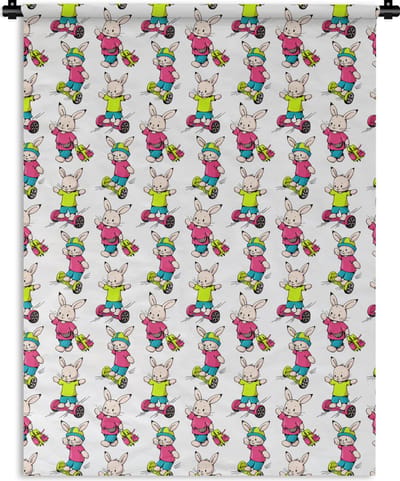 Wandkleed - Wanddoek - School - Konijnen - Dieren - Kinderen - Patronen - 150x200 cm - Wandtapijt