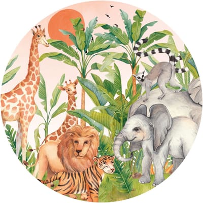 Voorgelijmd vliesbehang met gigantische muurschilderingen - DIEREN IN DE JUNGLE - 60x60cm