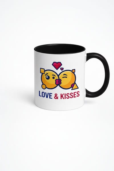 Liefde & Kussen Emojis Mok - Romantische Koffiemok met Kus Emoji Design - Cadeau voor Verliefden