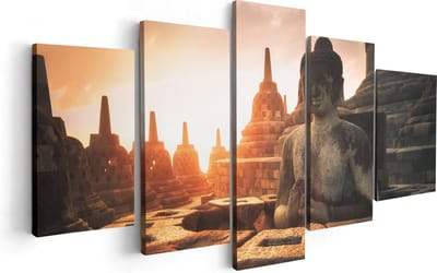 Artaza Canvas Schilderij Vijfluik Boeddha Beeld In Een Tempel - 100x50 - Foto Op Canvas - Canvas Print