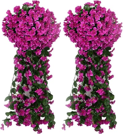 Namajunas - Kunstplant hangend - Kunstbloemen - Kunstplanten voor binnen en buiten - UV-bestendige nepbloemen - Nepplanten voor bruiloft balkon tuin decoratie 90CM - 2 stuks - Fuchsia