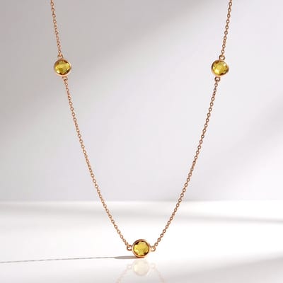 Cavill - Zilveren Halsketting 925 Sterling Zilver Roségoud Verguld - 7 Brandy Citrienen 3.78 ct - Ronde Schaakbord Slijpvorm - Elegante Damesketting