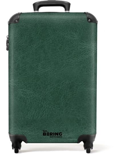 NoBoringSuitcases.com - Koffer - Lederen look midden groen - Past binnen 55x40x20 cm en 55x35x25 cm - Trolley handbagage - Valiezen met wieltjes volwassenen - Reiskoffer op wielen - Rolkoffer lichtgewicht