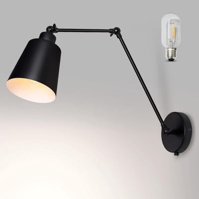 Zwenkarm Wandlamp Matzwart 60cm - Flexibele Bedleeslamp met Schakelaar