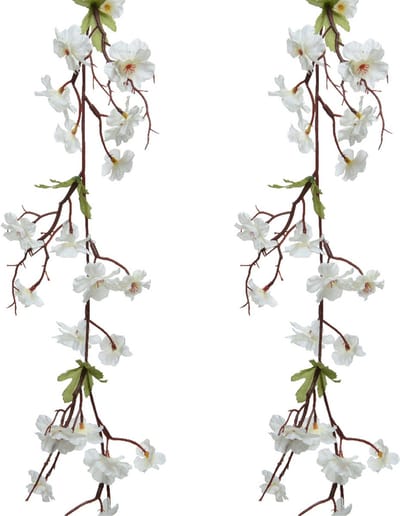 Everlands kunstbloem/bloesem takken slingers - 2x stuks - wit - 187 cm