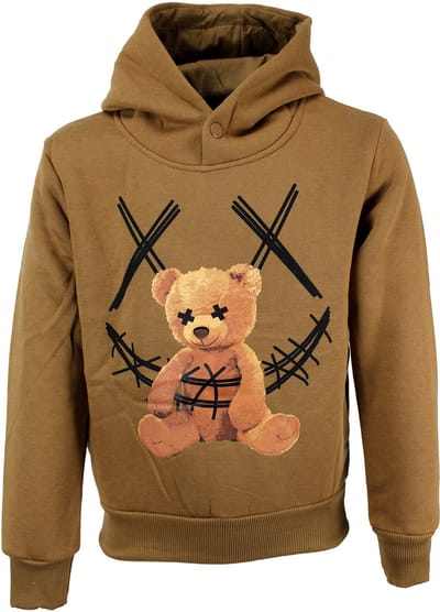 S&C Hoodie Smiley Bear bruin Kids & Kind Jongens Bruin - Maat: 122/128