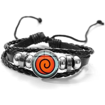 Anime Sharingan Oog Armbanden Leuke Q Versie Personages Heren Dames Glazen Metalen Kralen Geweven Leren Armband & Bangle Cadeau black