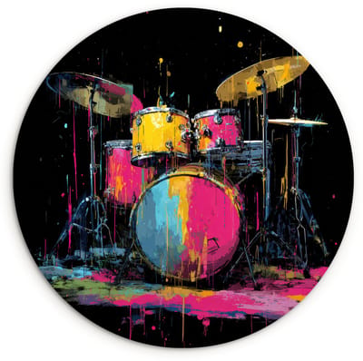 WallCircle® Wandcirkel 120x120 cm - Muurcirkel Drumstel - Kleurrijk - Verf - Levendig - Muurdecoratie woonkamer - Wanddecoratie slaapkamer - Kamer decoratie accessoires - Ronde schilderijen XXL