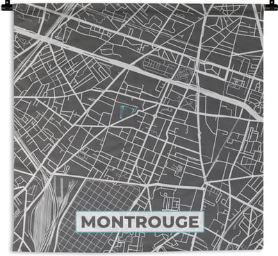 Wandkleed - Wanddoek - Montrouge - Frankrijk - Plattegrond - Stadskaart - Kaart - 180x180 cm - Wandtapijt