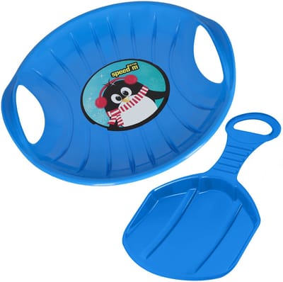 KOTARBAU® Sneeuwschijf Set, Kunststof, 60 cm, Blauw, Schotel Slee Plastic, 34x53 cm, Sneeuw Slee, Rodelen, Lichtgewicht, Voor Kinderen En Volwassenen, Bobsleeën, Sneeuwglijder