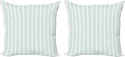 ABAKUHAUS Decoratieve kussenhoezen in turquoise en wit, set van 2, shabby chic plantmotief, 40x40 cm, oranje, wit, blauw