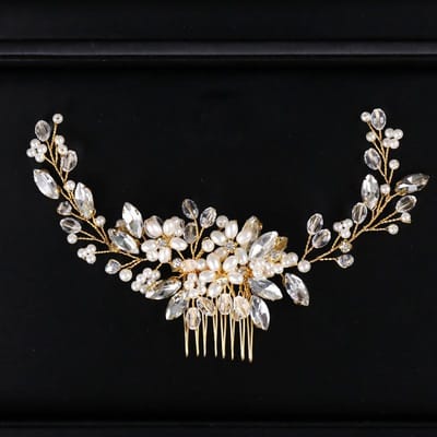 Peigne à Cheveux de Mariée Tendance Or Perle Cristal Accessoires Cheveux Mariage Pièce de Tête de Mariée Ornements Cheveux Mariée Femmes Bijoux Cheveux black