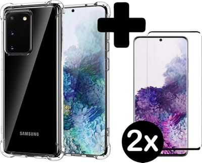 Hoesje - Met Screenprotector - 2 Stuks - Geschikt voor Samsung Galaxy S20 - Sterk & Shockproof - Back Cover - Siliconen Case - Telefoon Hoes - Shock Proof - Telefoonhoes - Transparant