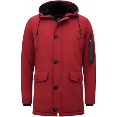 Winterjas Heren - Jassen Heren - Winterjassen Heren Lang - Parka Heren Winterjas - Gewatteerde Jassen - 7103 - Rode Jas