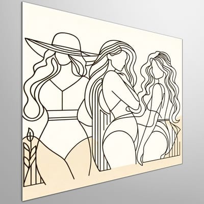Line art dikke dames schilderij | Dansende diva's: een expressieve ode aan voller vrouwelijk schoon | Kunst - 40x40 centimeter op Dibond | Foto op Dibond