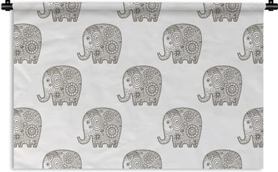 Wandkleed - Wanddoek - Doodle - Olifant - Design - 90x60 cm - Wandtapijt