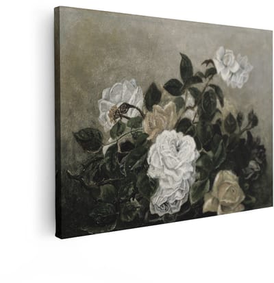 Artaza Canvas Schilderij Bloemen Stilleven - 120x90 cm - Wanddecoratie Witte Rozen - Muurdecoratie Vintage - Schilderijen Op Canvas Woonkamer