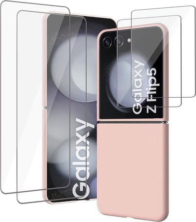 2x Screenprotector + Hoesje geschikt voor Samsung Galaxy Z Flip 5 - Beschermglas Folie – Shock Proof Cover Rose