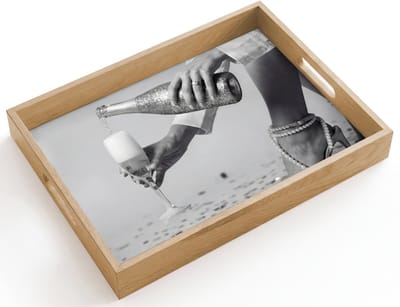 Dienblad hout 40x30 cm - Schootdienblad - Feestelijk - Champagne - Discobal - Borrelplank rechthoek - Plateau dienbladen
