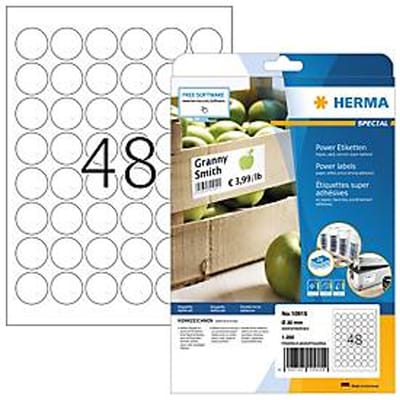 Herma 10915 Zelfklevende etiketten Ø 30 mm Papier Wit 1200 stuk(s) Permanent hechtend Inkjet, Laser (zwart/wit), Laser (kleur), Kopiëren (zwart/wit),