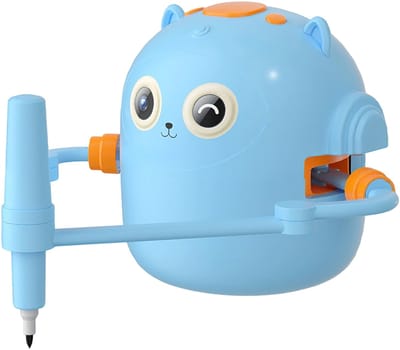 Kindertekenrobot, geschikt voor kinderen van 3 tot 8 jaar, met spraakinteractie en educatieve tekenfuncties. Inclusief 100 kaarten, 12 kleurpotloden en muziek. Ideaal cadeau voor jongens en meisjes.