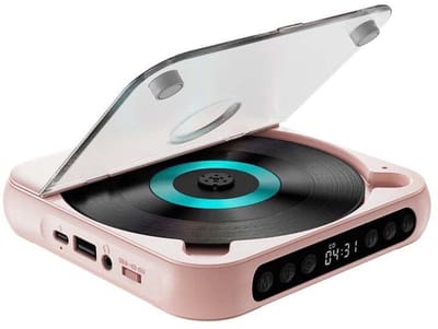 Draagbare Bluetooth-cd-speler, HiFi-stereo, oplaadbare batterij van 2000 mAh, ingebouwde luidspreker, lcd-scherm, timer, ondersteunt AUX/USB-ingang, compact en draagbaar, geschikt voor thuis en op reis, roze.
