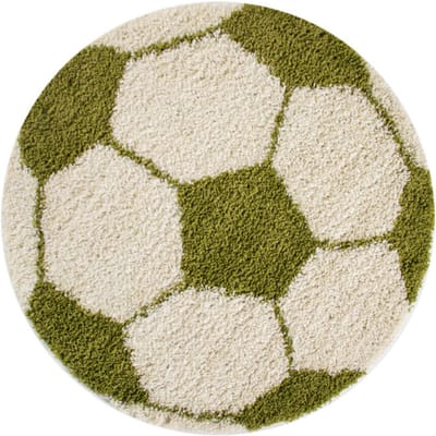 Muratap Fun voetbal kinderkamer rond vloerkleed hoogpolig wit- 100 cm rond