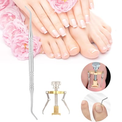 Ensemble 2 Pièces Soin des Pieds Releveur d'Ongles d'Orteil Ongle Incarné Paronychie Correction Lime Pédicure Nettoyeur beige