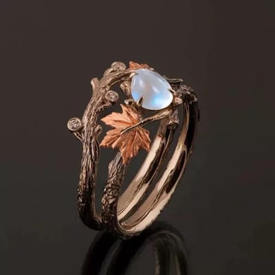 Retro Mode Esdoornblad Waterdruppel Opaal Steen Ringen Voor Vrouwen Bedel Luxe Vinder Esthetische Sieraden Bruiloft Verjaardagscadeau 17mm brown