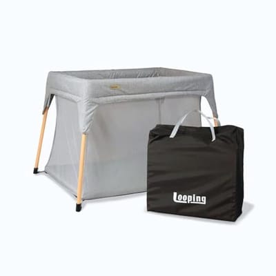 Compact Reisbed voor Baby's - Opvouwbaar met Houten Poten, 40% Gerecycled Materiaal, Grijs Melange