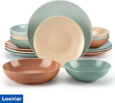 LooMar Luxe Serviesset – 16 delig – 4 persoons – Porselein - Bordenset – Dinner platen – Dessertborden - Kommen - Set - Multi Color