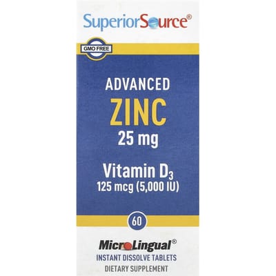 Geavanceerd Zink, Vitamine D3, Direct Oplosbare Microlinguale Tabletten, 60 Tabletten