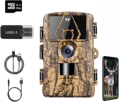 Wildcamera met Wifi - Nachtzicht Camera - Dieren Observeren - 8K Video 60MP Foto - 32GB Geheugen - Groen