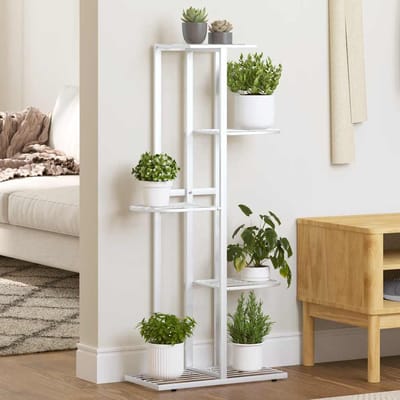 vidaXL - Bloemenstandaard - met - 5 - lagen - 43x22x98 - cm - metaal - wit